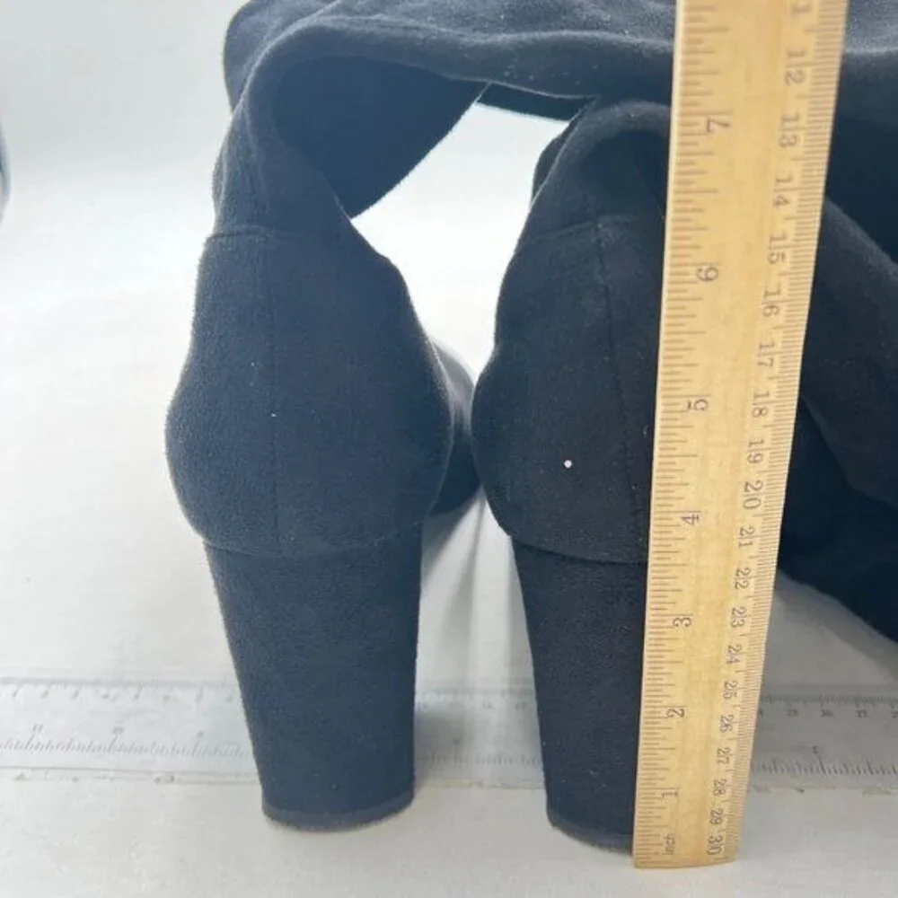 Black Women Block High Heel Over The Knee Thigh High Boots Comfortable Long Boot
